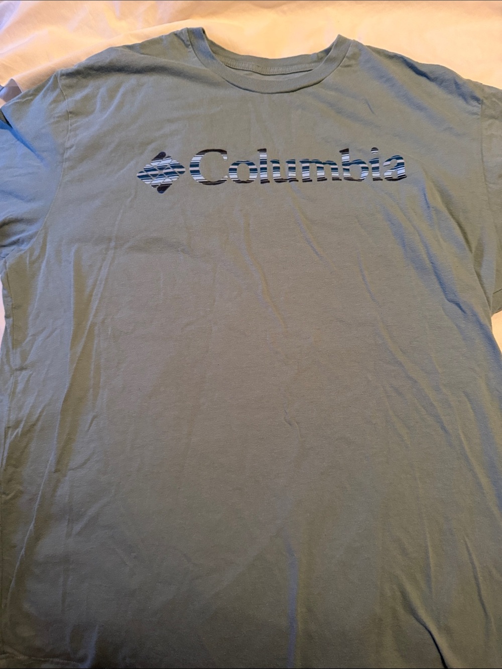 Columbia Womens Short-Sleeve Logo Tee in Light Green with Navy Accent